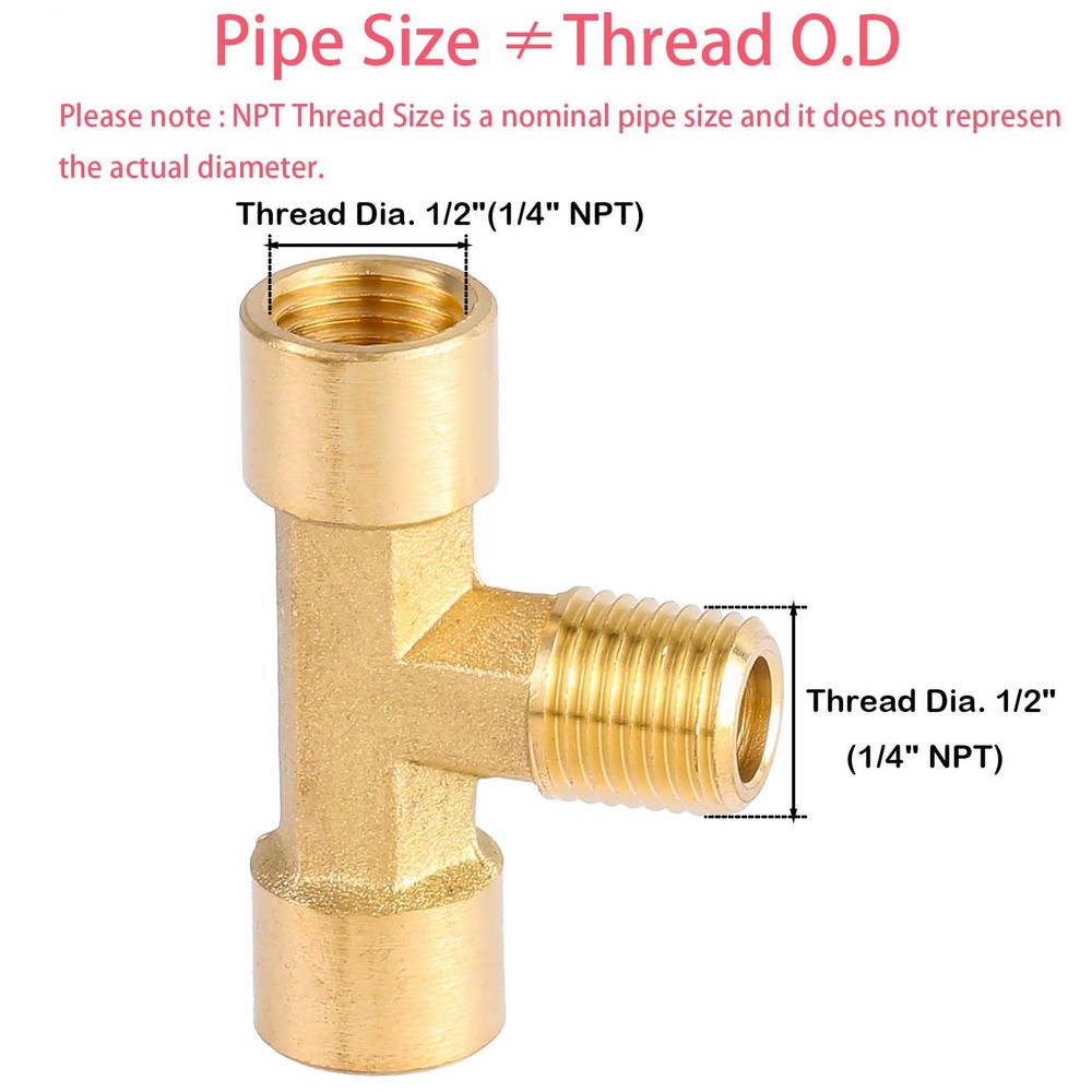 2 Pack 1/4" NPT Brass Tee Pipe Fitting,T Shape 1/4 inch,