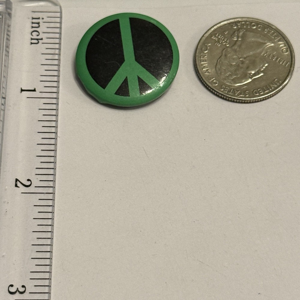 Green And Black Peace Sign Pinback Button VTG