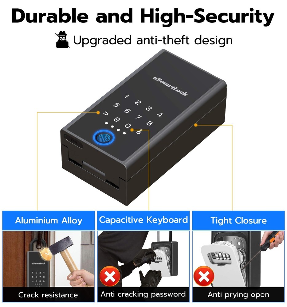 Lock Box for Keys with Code, Fingerprint Smart Bluetooth Key Hider, Outdoor W...