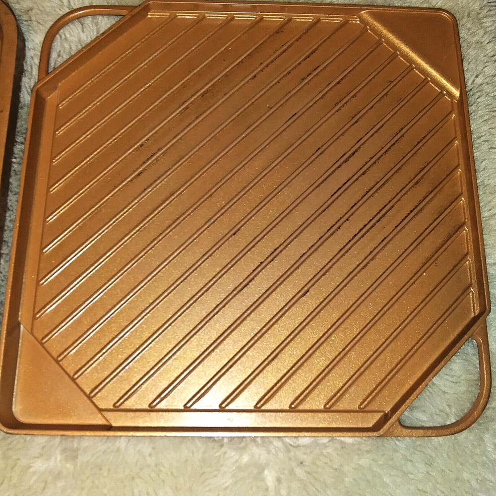 3 pc Non-Stick Bacon Crisper ,Double Sided Copper Griddle,gotham Reversible pan