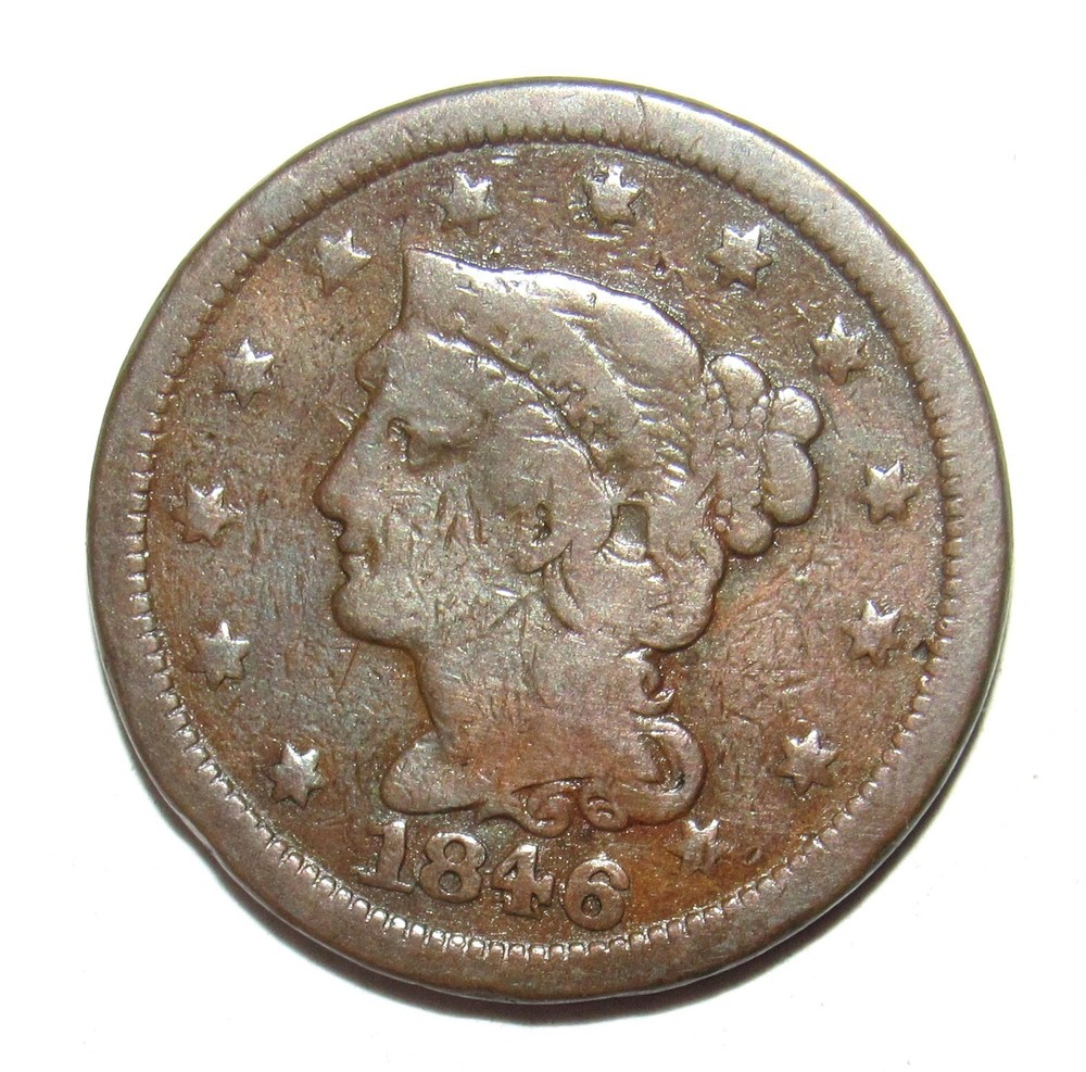 1846 Braided Hair Large Cent Sml Date FINE (E3)