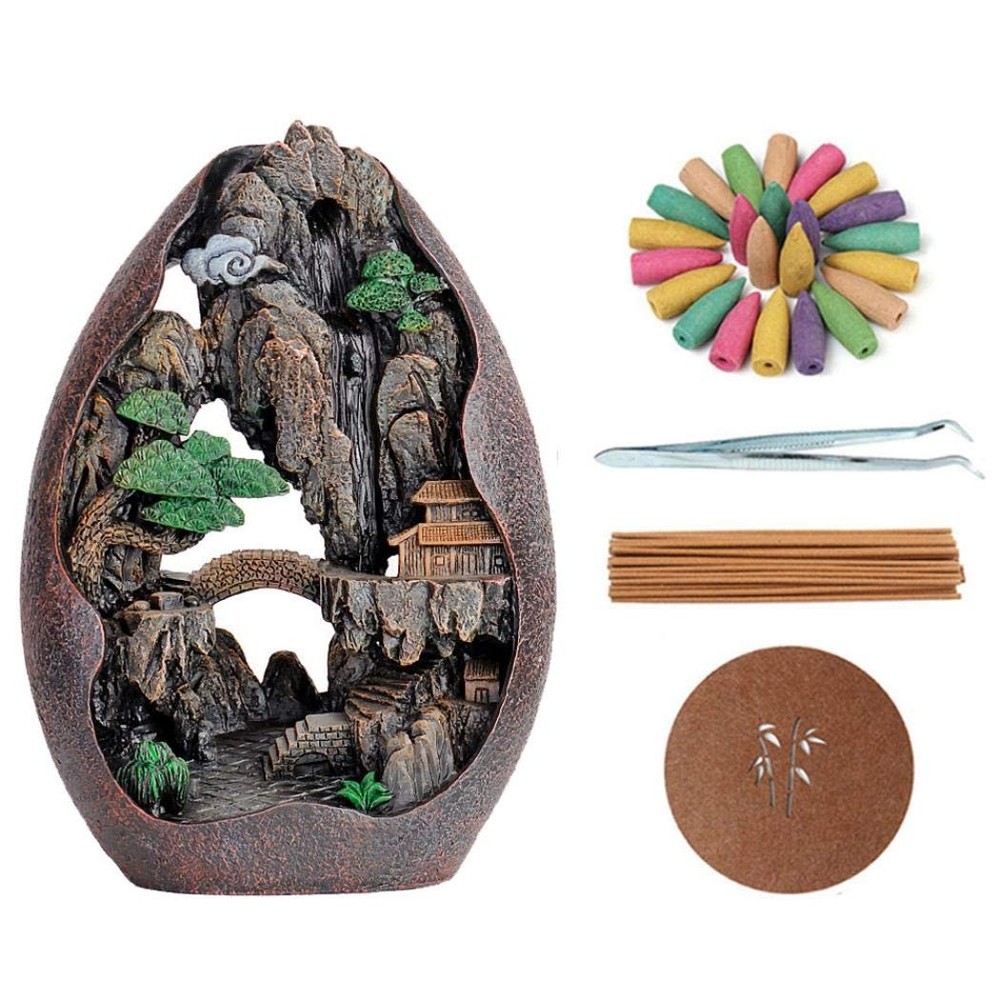 Stimmt Backflow Incense Holder,Waterfall Resin Burner Mountain Brown