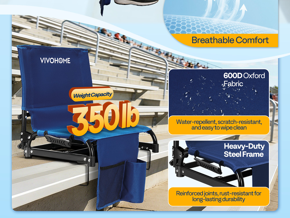 2 Pack Folding Stadium Seats w/ Back Support Portable Bleacher Chairs Cup Holder