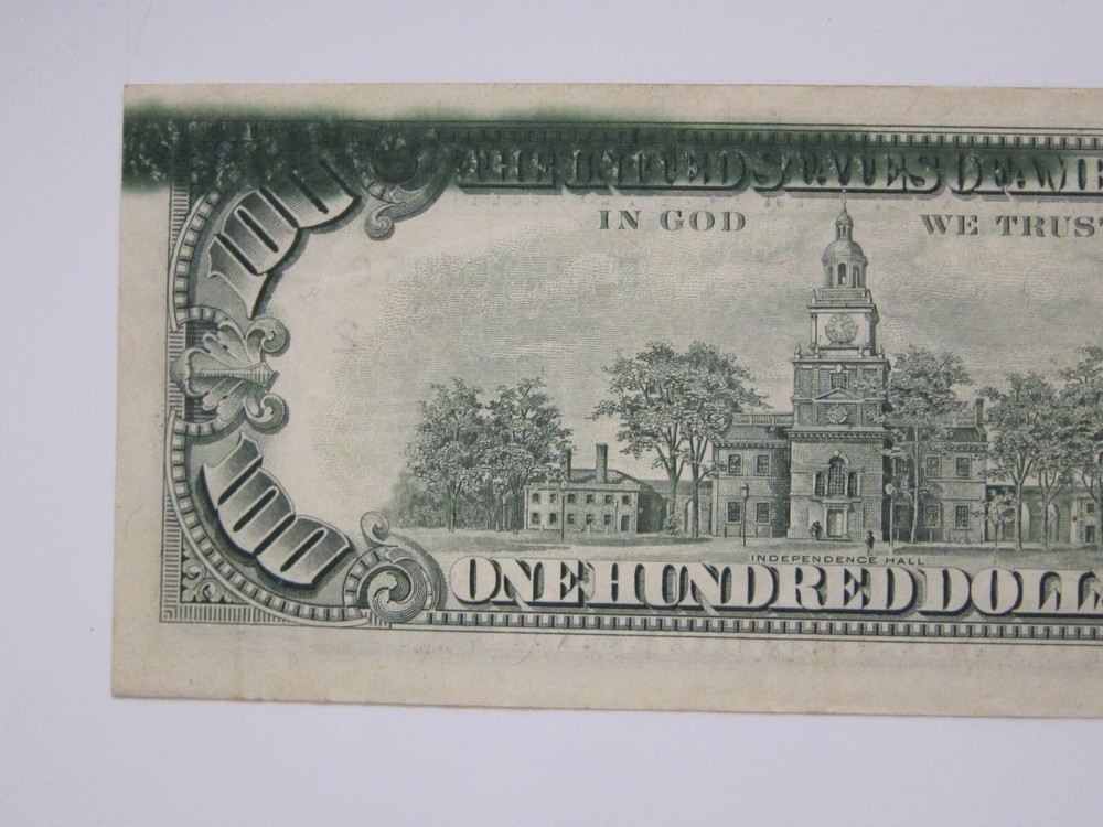 1988 $100 Printing Error on Back #B92520735C