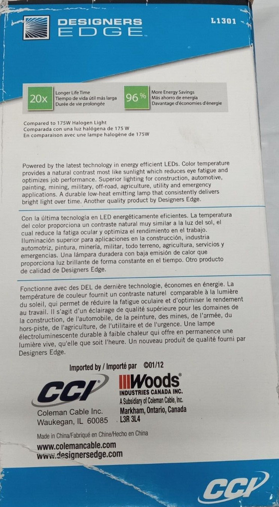 COLEMAN DL1301 RECHARGEABLE PORTABLE WORK LIGHT