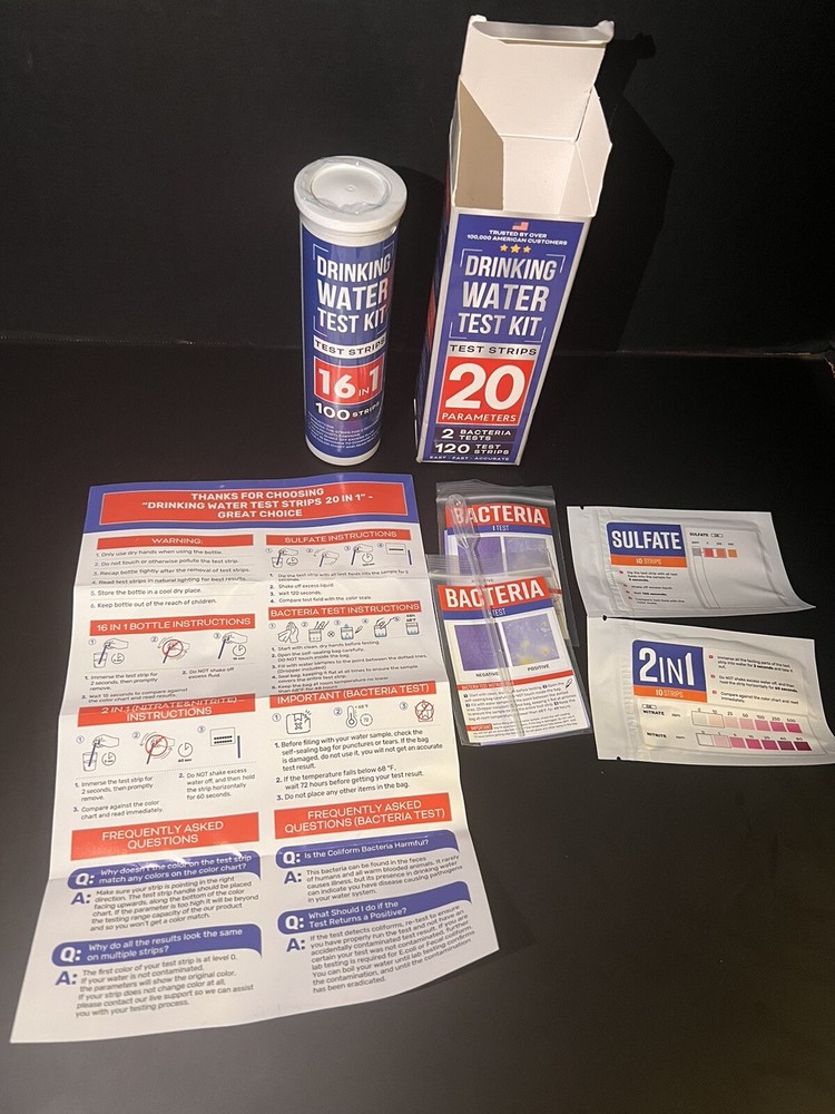 Drinking Water Test Strips- 16 In 1 100 Strips- Open Box 20 Parameters