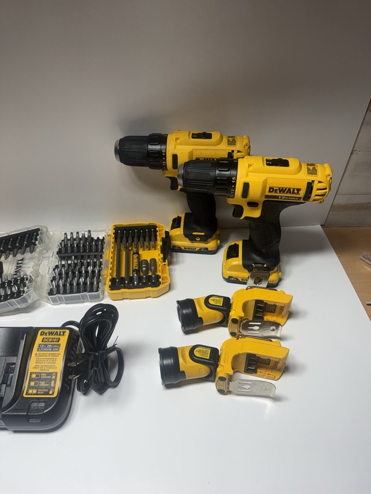 DeWALT 12V Max Drill Driver Set 2 Tools Batteries Charger Bits + Bag