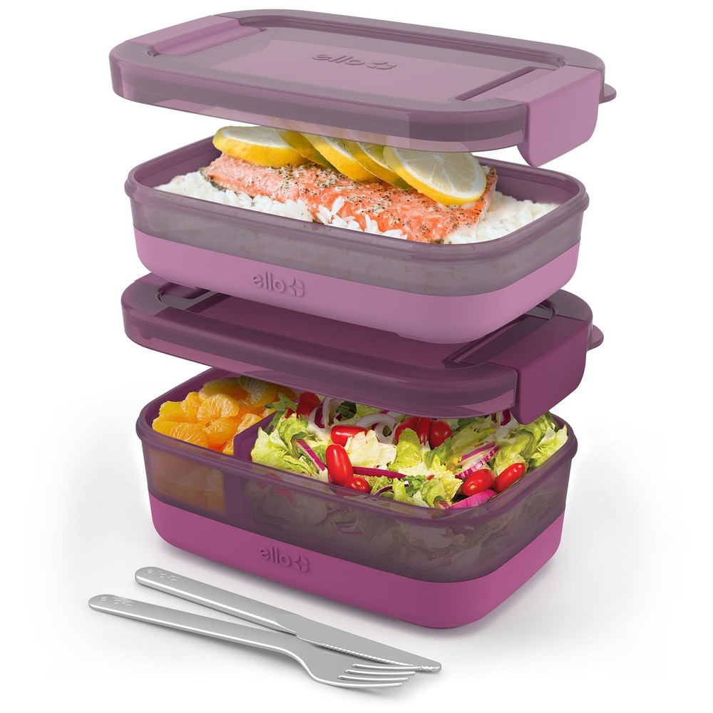 Ello 2-Pack Lunch Stack Plastic Food Storage Container 2 & 3 Cup, Raspberry