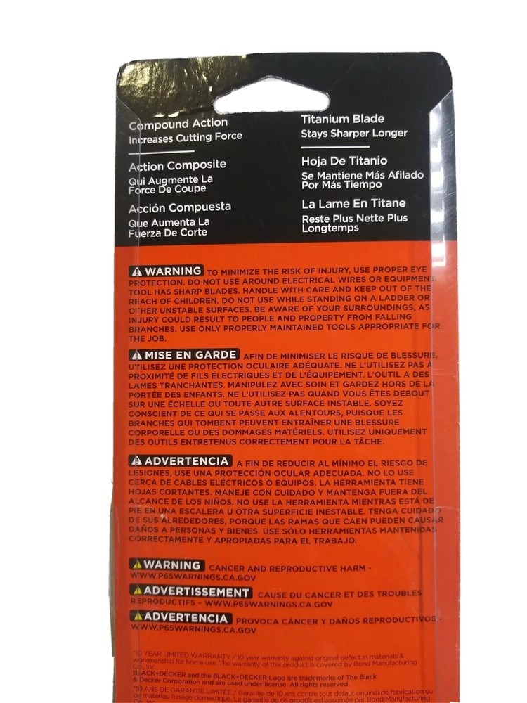 BLACK & DECKER Bypass Pruner w/ Titanium Coating, Black/Silver