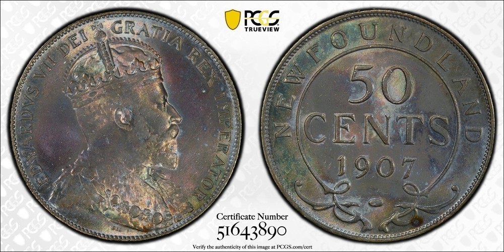 1907 Newfoundland 50 Cent - PCGS UNC Detail