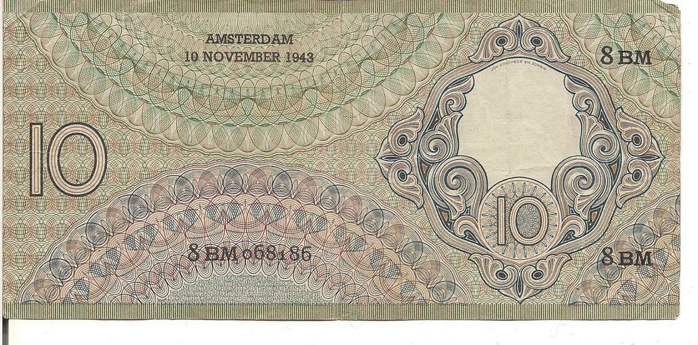NETHERLANDS, 10 GULDEN, P#59, 1943