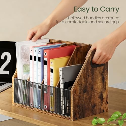 Wooden Desktop File Organizer with Removable Dividers, Mesh Front Panel for