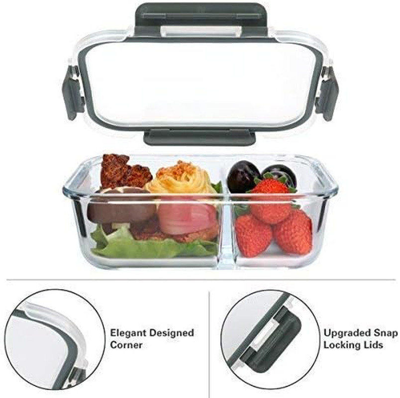 [5-Pack,36 Oz] Glass Meal Prep Containers 2 Compartments Portion Control with Up