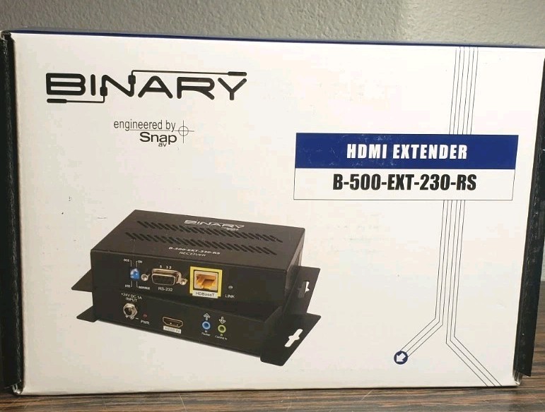 NEW Binary (B-500-EXT-230-RS) HDMI Extender Receiver/Transmitter/Power Supply