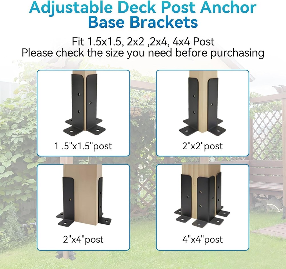 8 Pack Adjustable Deck Post Base Brackets