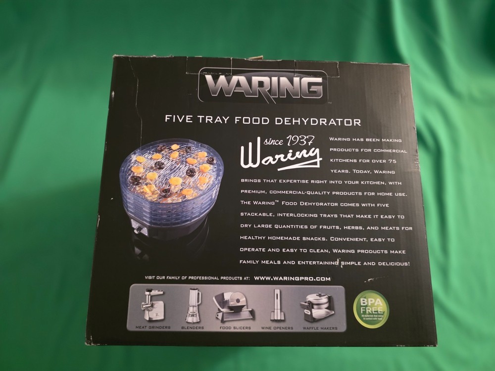 Waring 620W Five Stackable Tray Food Dehydrator DHR30 4 Settings Fruit Jerky