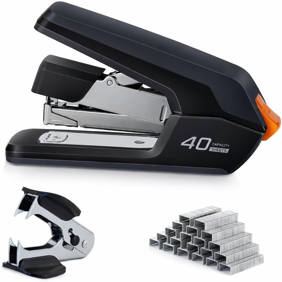 Leven Effortless Desktop Stapler, 40 Sheet Capacity, One Finger Touch Stapling,