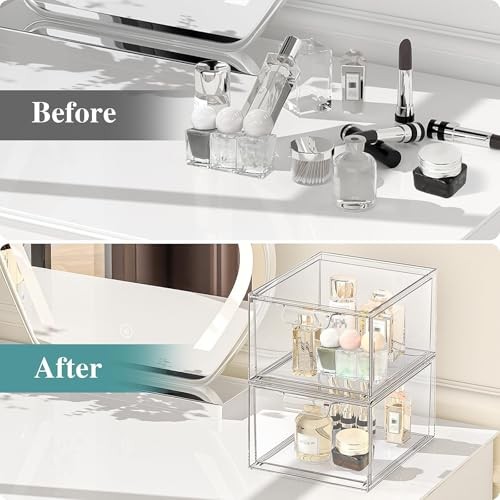 Stackable Makeup Organizer and Storage, Acrylic Organizers，Plastic 2 Pack Clear