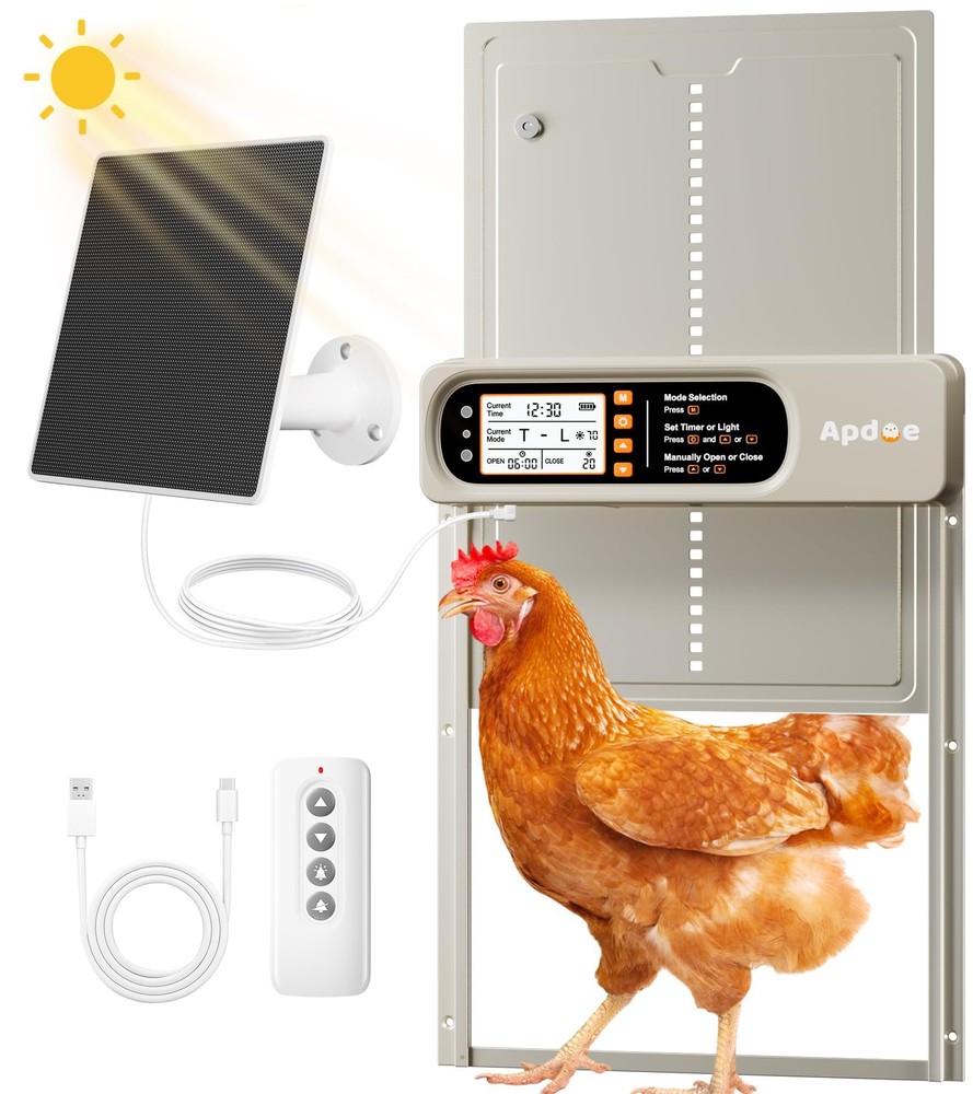 Automatic Chicken Coop Door Solar Powered with Timer, Light Sensor, Remote Contr