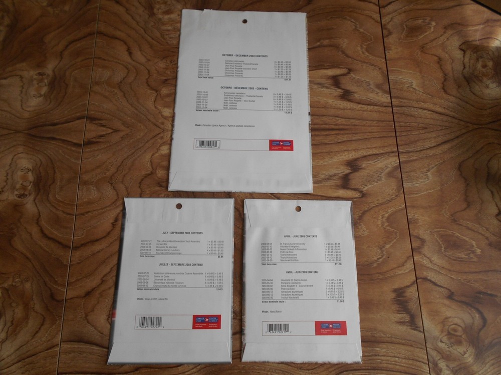 Canada Stamps 2003 02, 03, & 04 Quarterly Packets