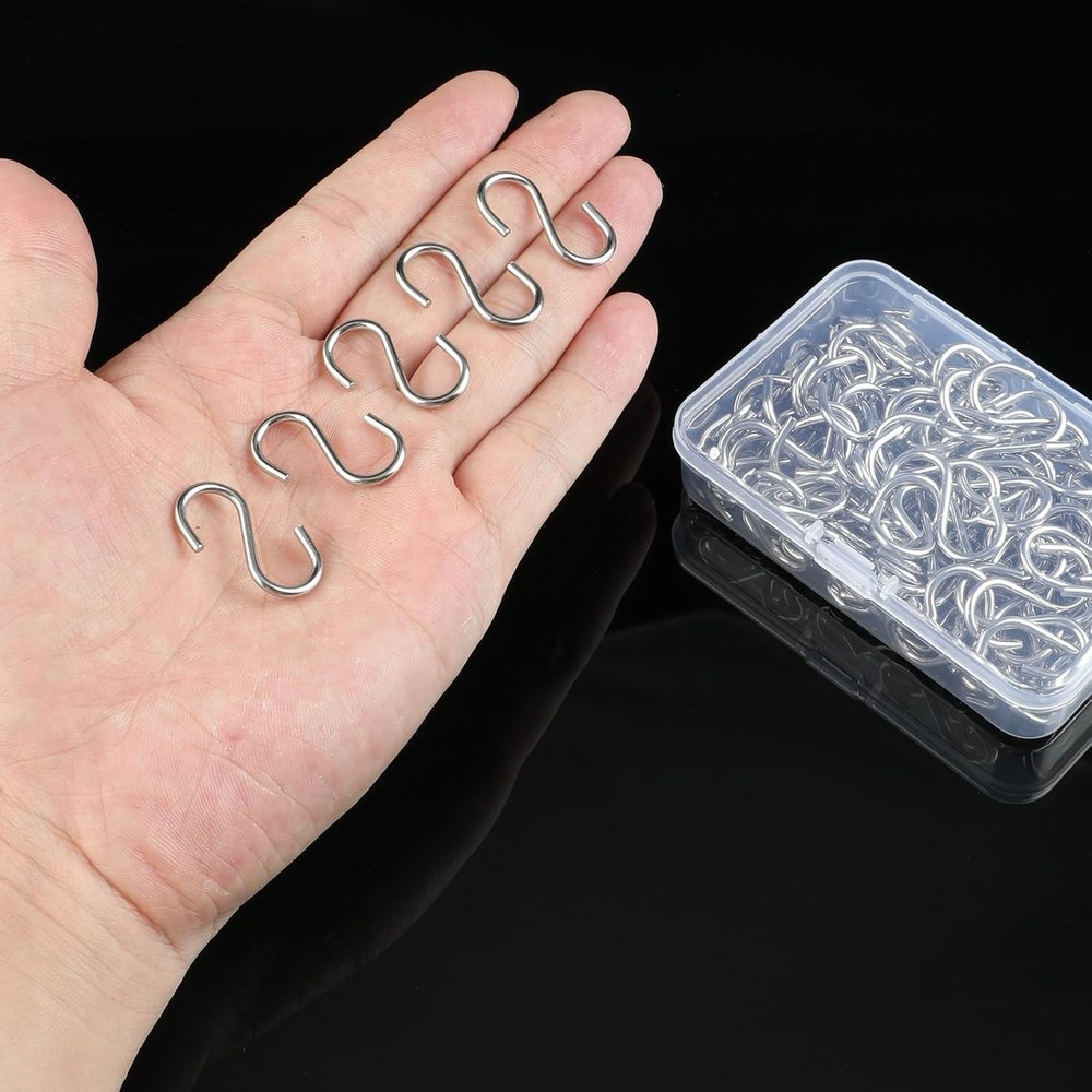 Versatile 100 Pack 1 Inch Mini S Hooks - Rust Resistant Silver Hooks for Crafts