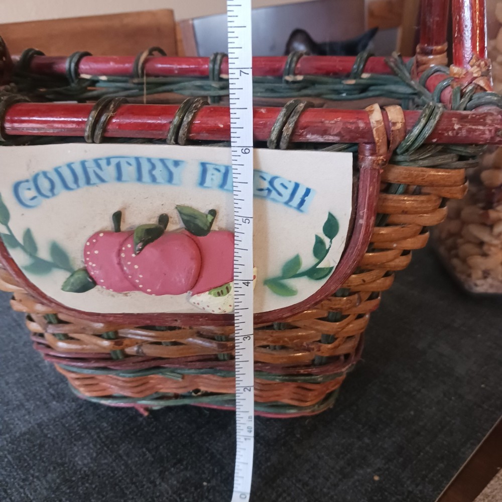 Wicker Basket With Handle Apples On Front