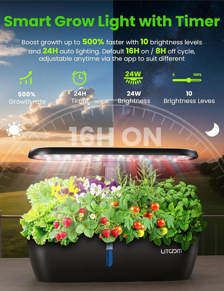litokam Smart Hydroponics Growing System Kit with APPWiFi Controlled, 15-Pod ...