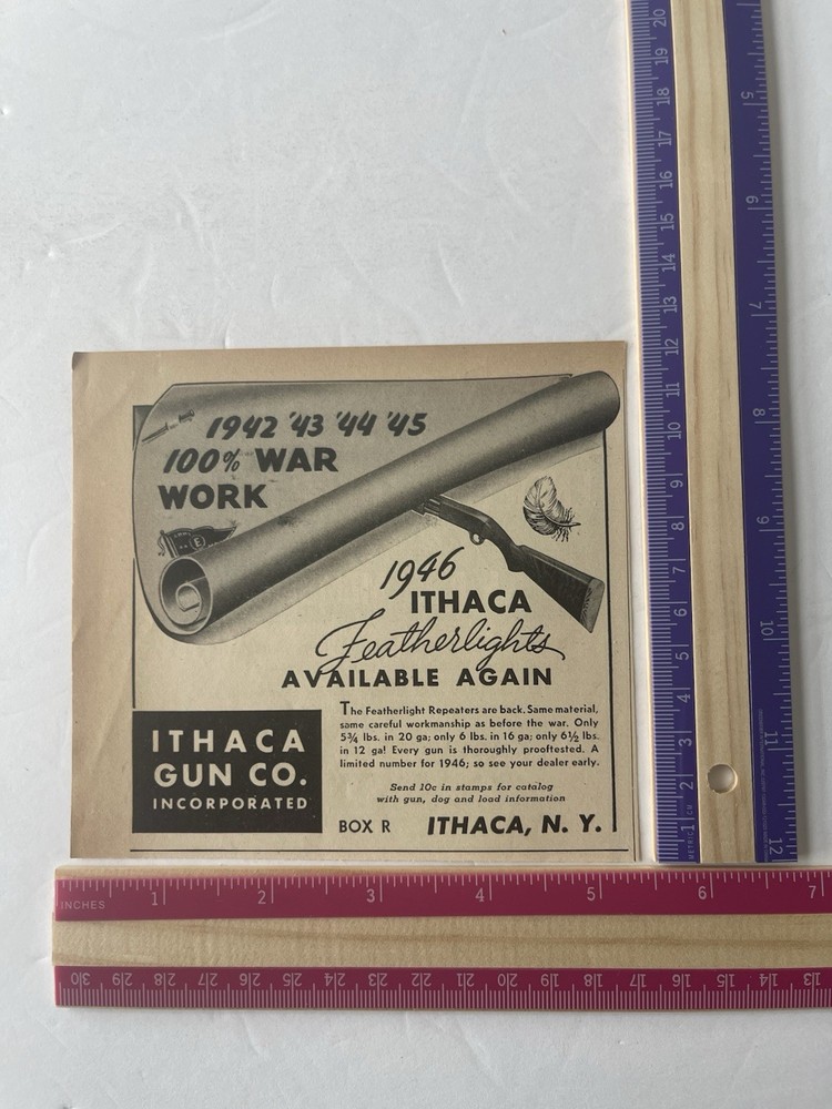 Vintage 1946 Print Ad Ithaca Featherweights Advertisement