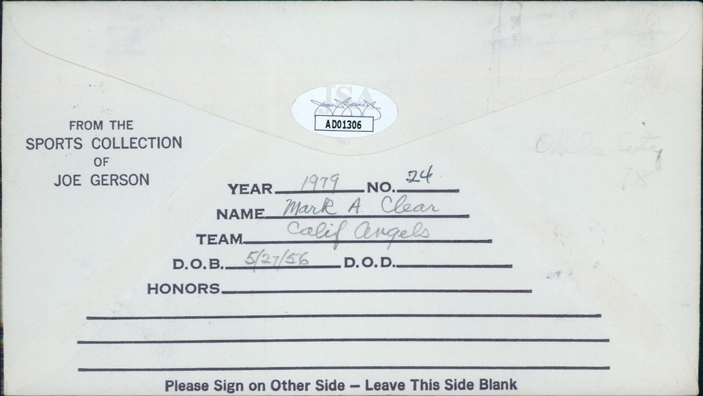 Mark Clear California Angels Signed First Day Issue Cachet JSA Authenticated