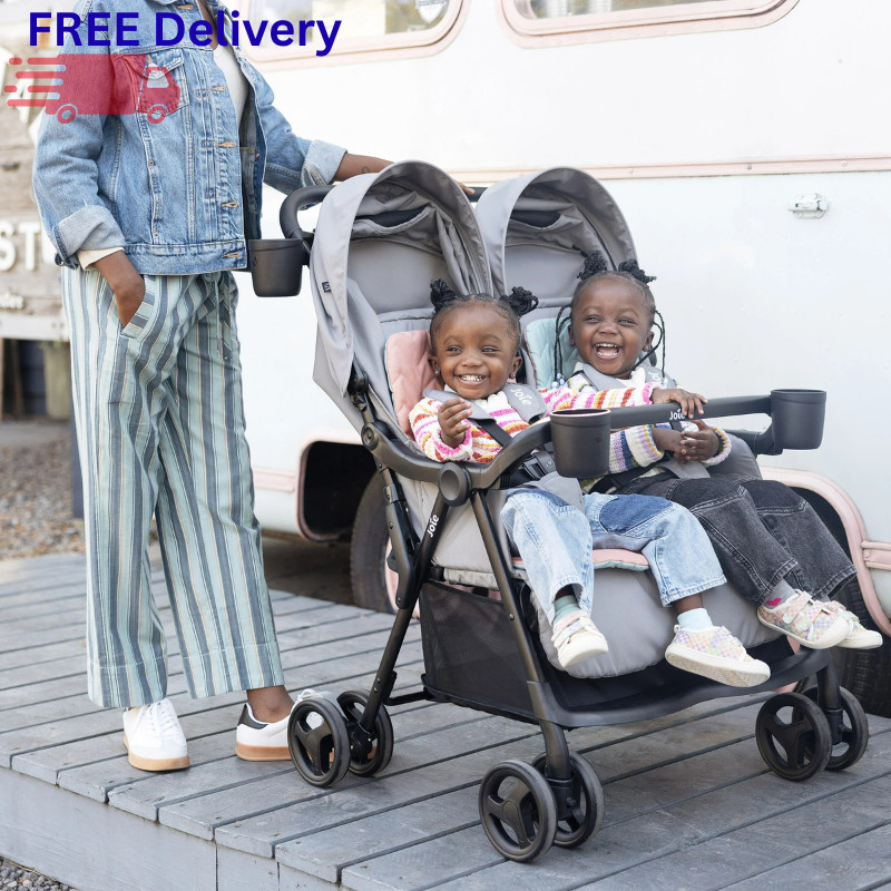 Lightweight Double Stroller Side by Side Foldable Compact Twin Travel Pram