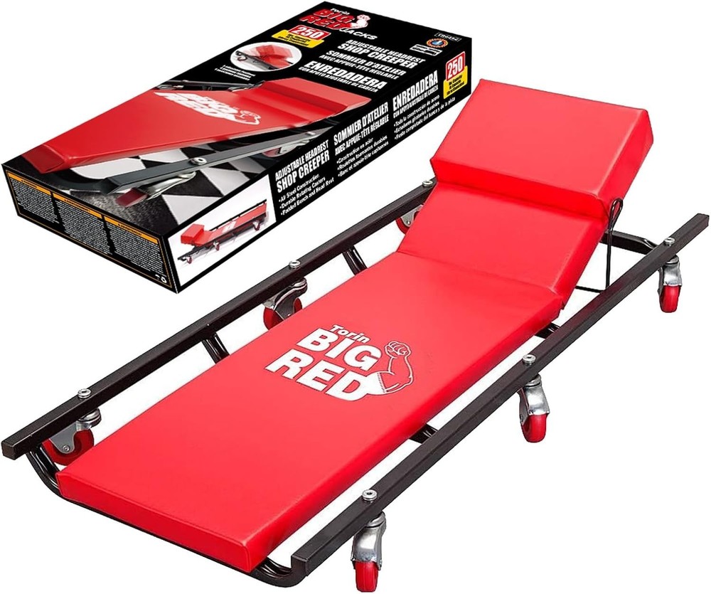 Durable 40" Red Rolling Shop Creeper with Cushioned Headrest & Smooth Mobility