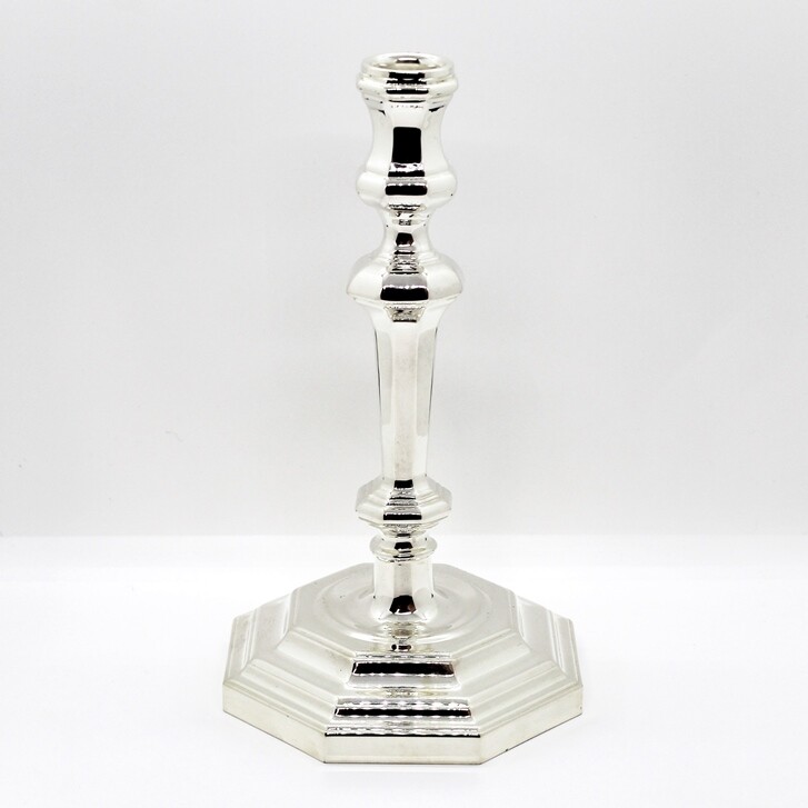 High One Flame Silver Octagonal Style Candlestick