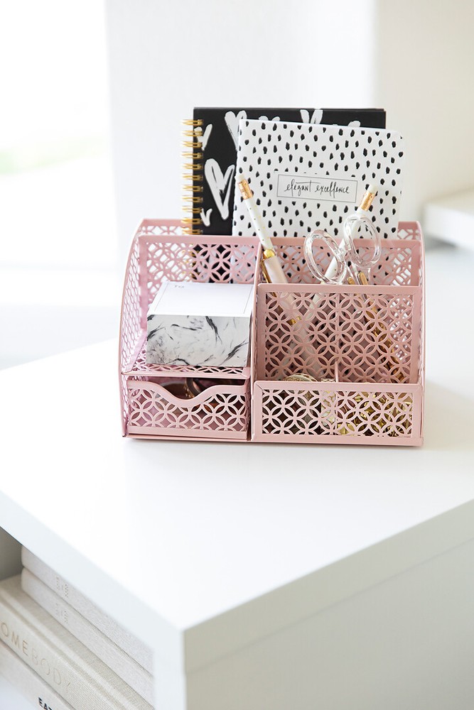 Blu Monaco Light Pink Desk Organizer with Drawer
