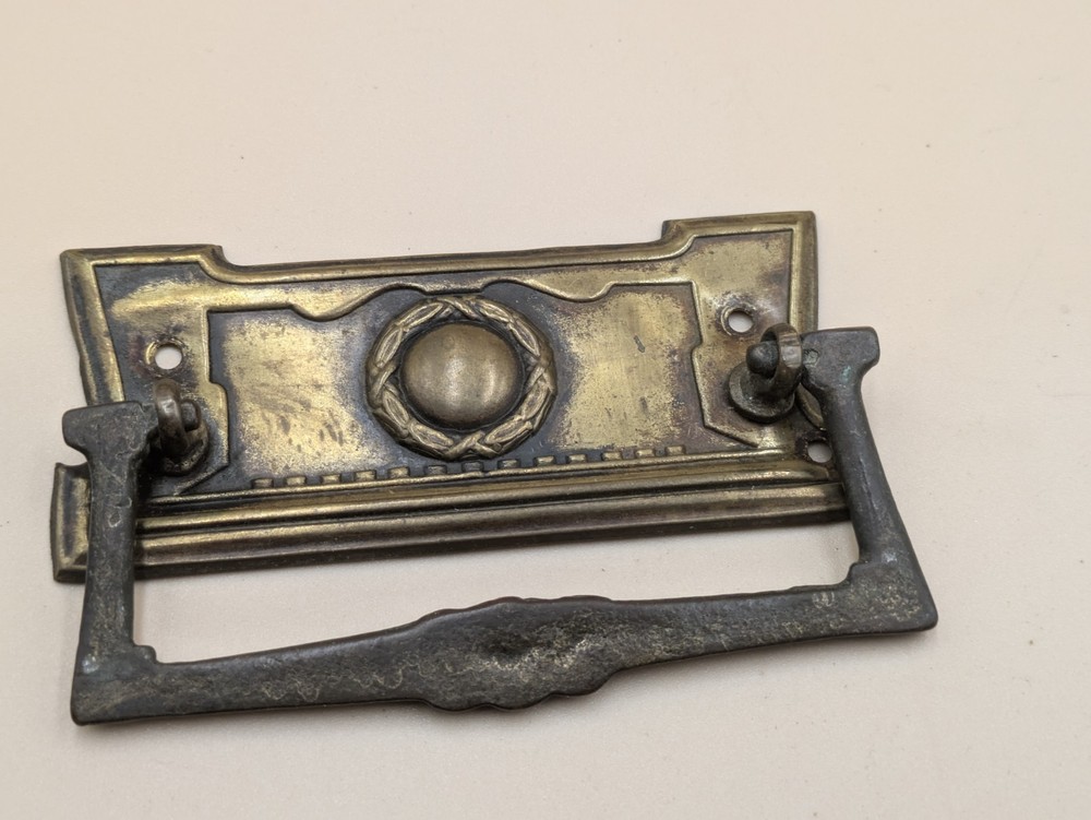 VICTORIAN EDWARDIAN DRAWER PULL PAIR HANDLES RECLAIMED ORIGINAL YELLOW BRASS