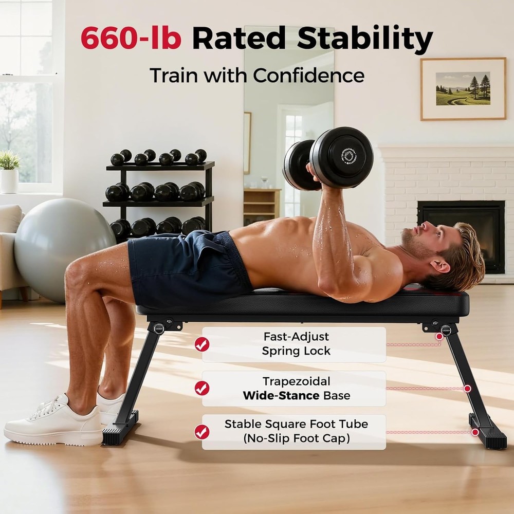 Flat Bench Foldable Flat Weight Bench Easy Assembly Strength Training Bench