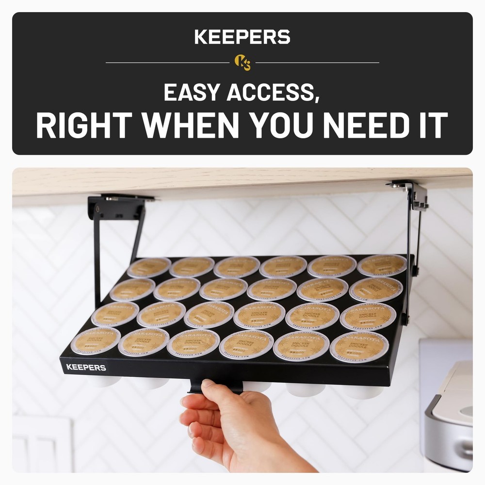KEEPERS Under Cabinet K Cup Holder with Swing-Down Access – Space-Saving C