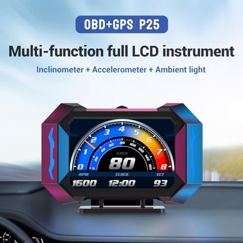 P25 OBD2 Scanner HUD Display, Code Reader with RPM Speed Gauges, Overspeed