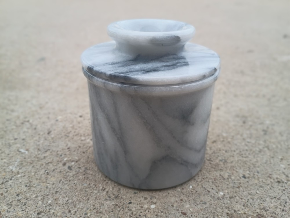 Marble Butter Keeper Crock 4.5" with Lid NICE!