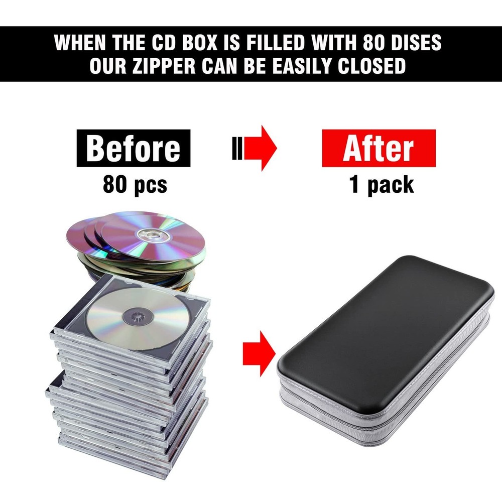 CD Case holder 80 Capacity CD/DVD Case Holders Wallet Hard Plastic, Black