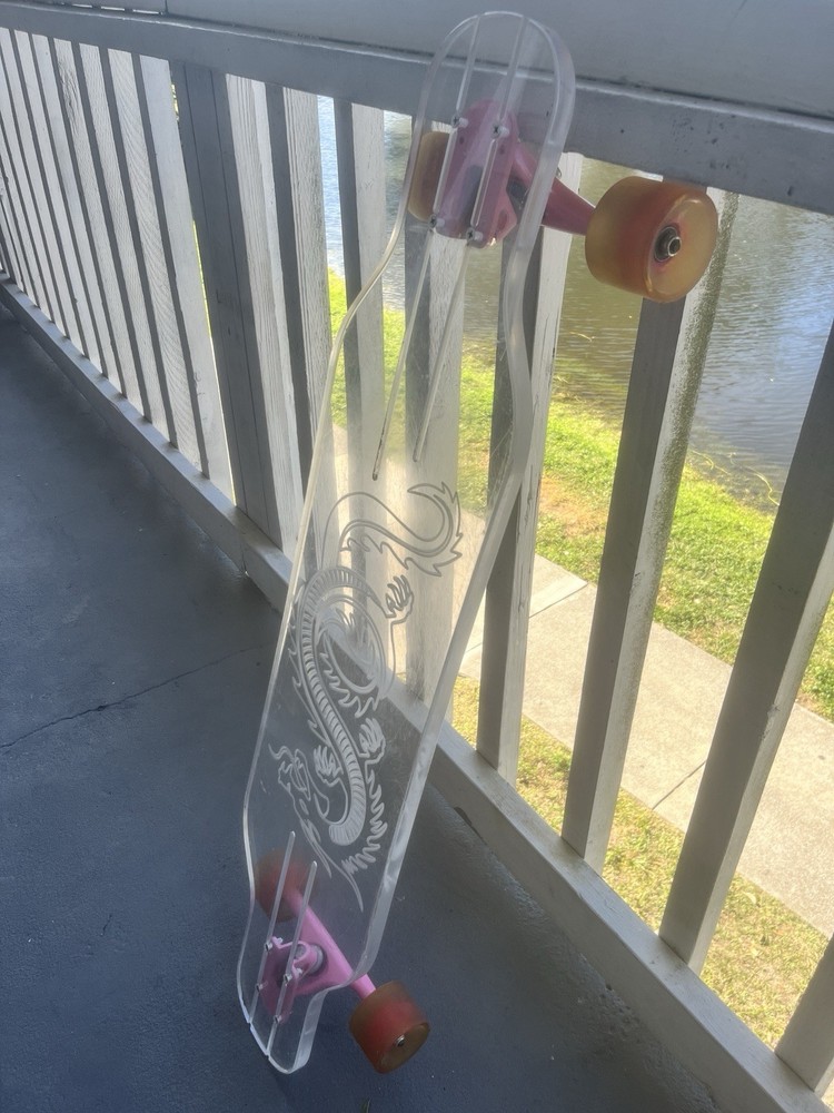 Ghostboard Longboard Clear And Pink Dragon Design Acrylic