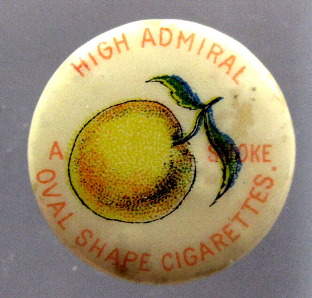 1890s Peach HIGH ADMIRAL SMOKE A OVAL SHAPE CIGARETTES lapel STUD button ^