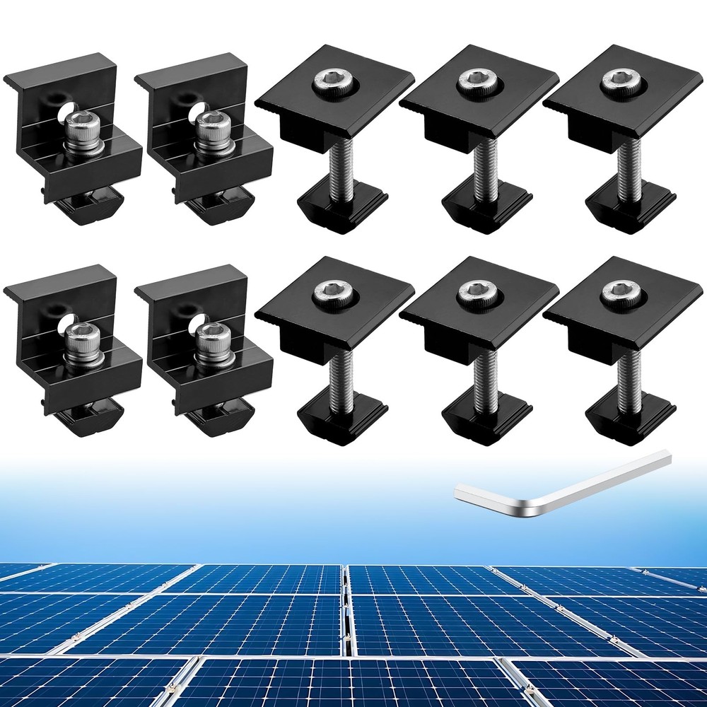 Solar Panel Mounting Brackets 10 PCS - T-Shaped Mid  End Clamps for Roofs