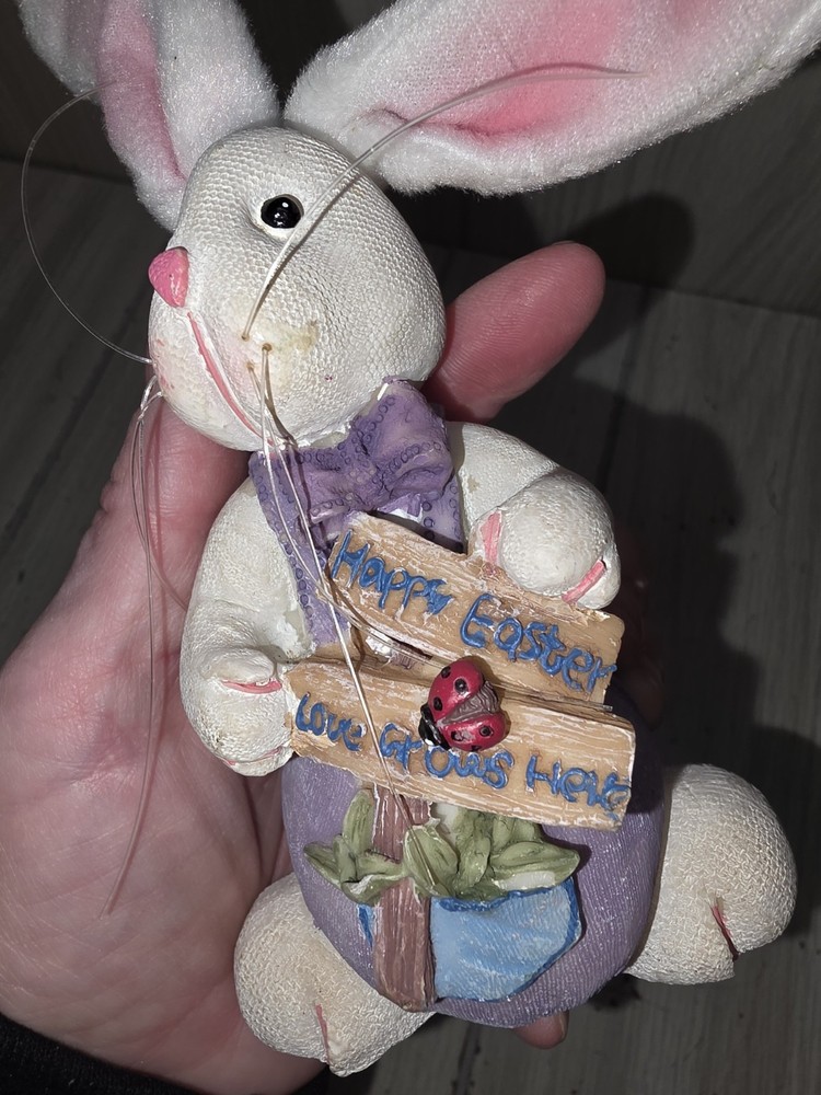 Vtg Easter Bunny Posable Ears Protruding Whiskers Easter Spring Cute Kitschy