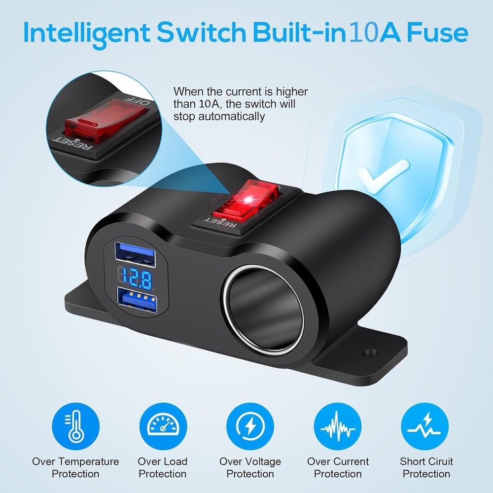 12V Car Cigarette Lighter Socket Splitter Dual USB Charger Power Adapter Outlet