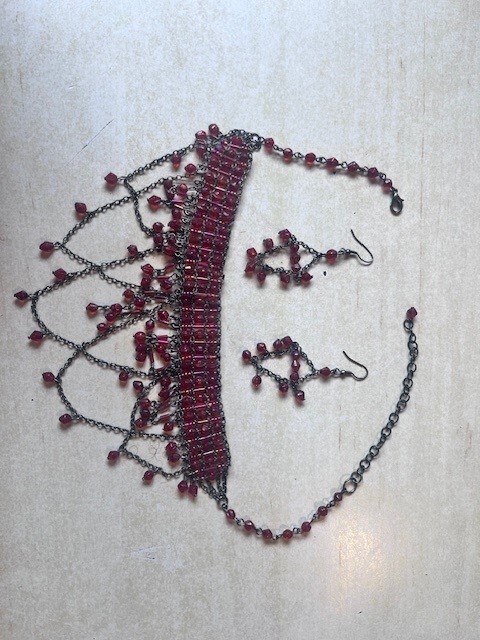 Reenactment Necklace & Earring Set Red