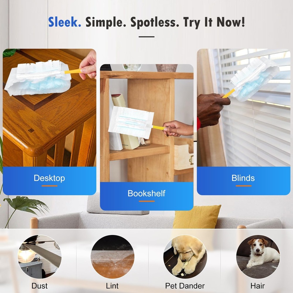 50 Count 180° Multi-Surface Feather Duster Refills Compatible with Swiffer