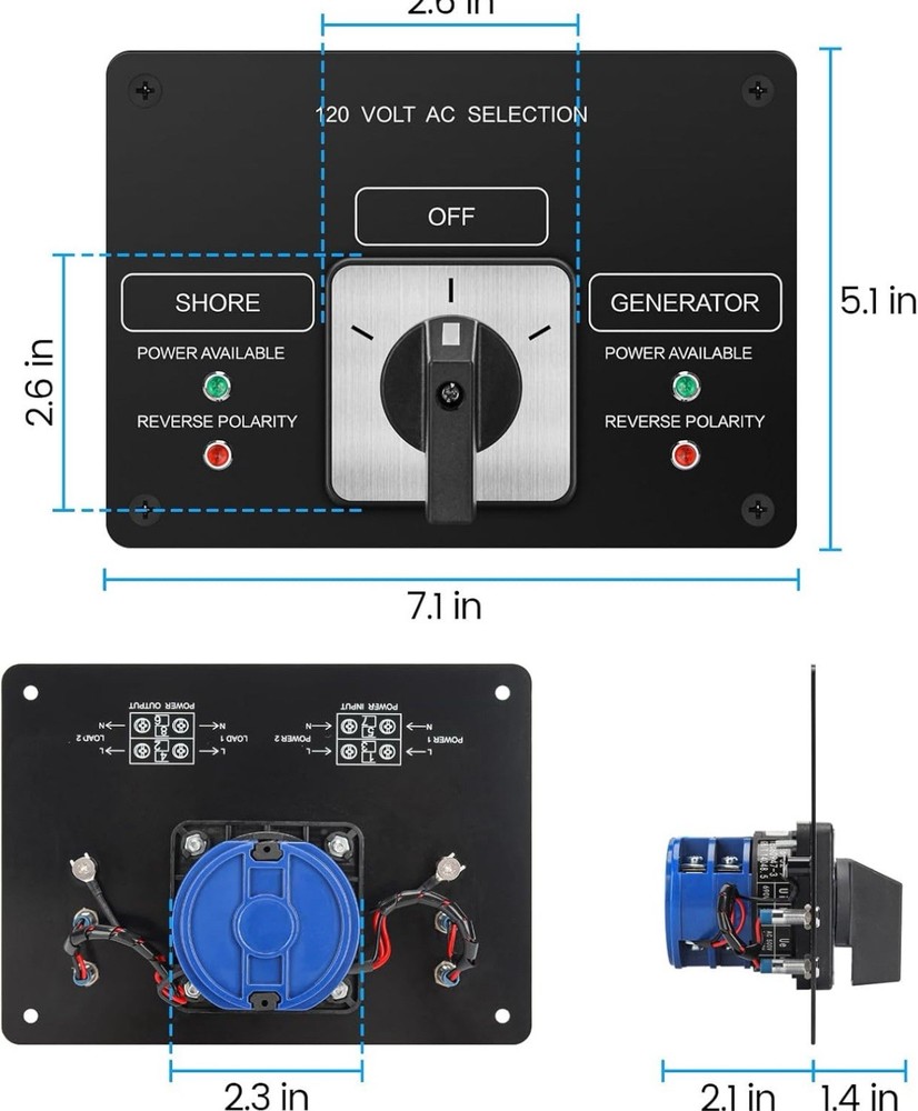 AC Rotary Switch Panel 2 Position 120V 30A Selector Switch Reverse Polarity LED