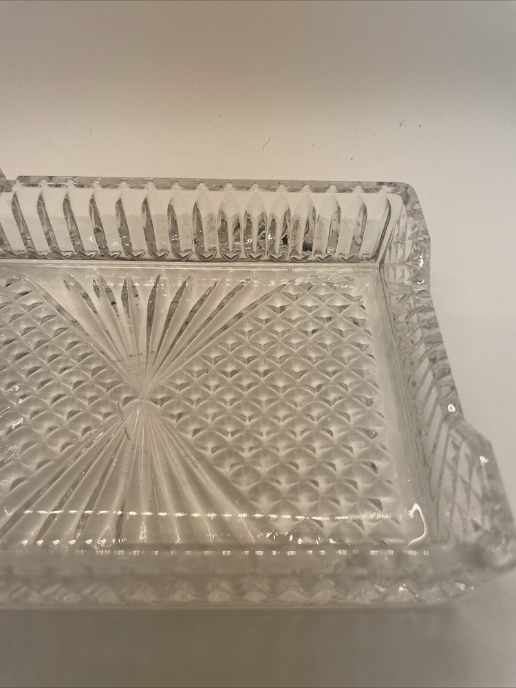 VTG Crystal Rectangular Cigar/Cigarette Box/Ashtray/Dish Hollywood Regency