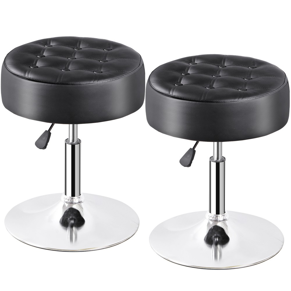 2 PCS Adjustable Vanity Stool 253 Lbs Capacity Ottoman Makeup Stool Chair Black