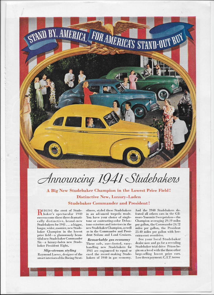 1941  STUDEBAKER CHAMPION AD -- GREAT AD